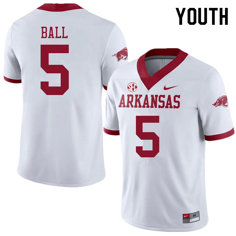 Youth #5 Cameron Ball Arkansas Razorbacks College Football Jerseys Sale-Alternate White - Click Image to Close